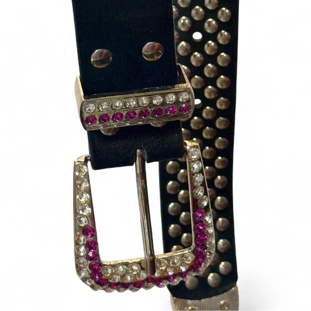 Bling, Bling, Western, Biker, Rhinestone Encrusted Black Leather W1.25, L42.5